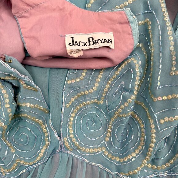 Lady of the Lake Blue Beaded 1970s Vintage Maxi Gown Flowy Skirt - Picture 9 of 10